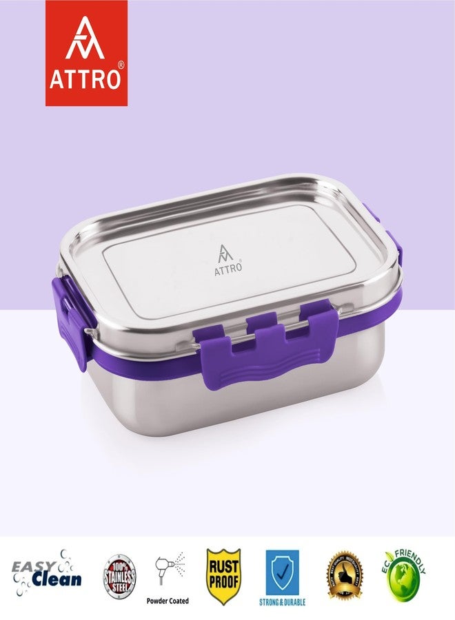 ATTRO Shine Medium Stainless Steel Lunch Box 2-Piece Set - 800ml + 150ml - Leak-Proof, BPA-Free, Compact & Durable - Ideal for Kids, Office, Travel - Purple - Image 3